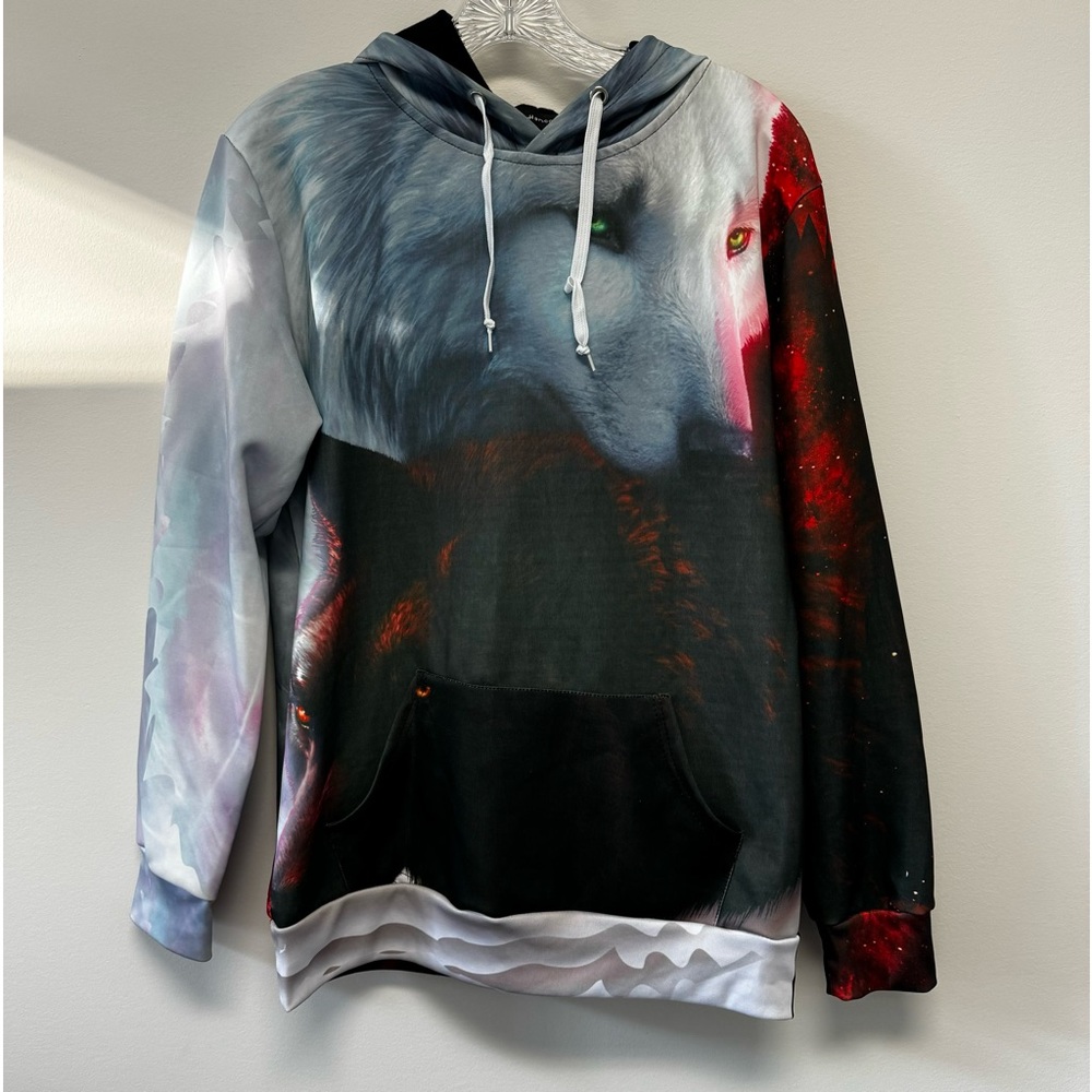 Fire & Ice Wolf Galaxy Hoodie Sweatshirt Size M
